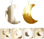 2pcs Boho Moon Mirror Wall Decor Acrylic Decorative Hanging Mirrors for Bedroom and Lounge Stylish Wall Art with Gold Silver Finish Space-Saving Home Decoration
