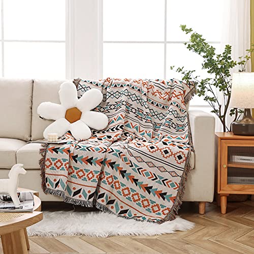 LumiSyne Double-Sided Cotton Woven Throw Blanket with Tassel Jungle Bohemian Style Tapestry Shawl Multi-Function Decorative Throws for Sofa Bed Armchair Camping Blanket Tablecloth Carpet 160x130cm - color: Fair Isle
