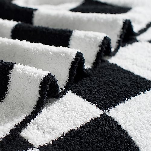 Carriediosa Checkered Throw Blanket 50" X 60", 400GSM Ultra Soft Microfiber Fuzzy Fluffy Reversible Cute Preppy Knitted Blankets Cozy Plush Fall Throws for Couch, Bed, Sofa, Black - color: Check - Black, size: 50" X 60"
