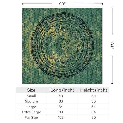 FURNISHFUL FINESSE Handmade Cotton Mandala Wall Tapestry - Green Ombre Boho Wall Decor, Indian Boho Bohemian Hippie Room Hanging for Bedroom, Dorm & Living Room Aesthetic - 84X90, Green - color: Green, size: 90"L x 84"W