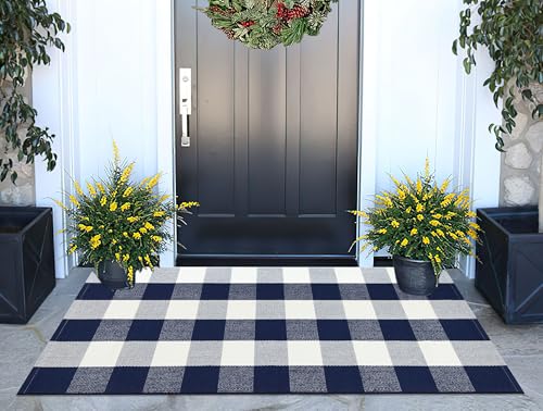Blue and White Outdoor Rug 24''x 51''4th of July Door Mat Front Porch Rug Independence Day Welcome Doormats Washable Farmhouse Door Mats Outdoor for,Entryway,Bedroom,Patio - color: Blue Buffalo, size: 24''x 51''