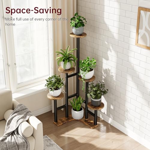 Yzosvki Corner Plant Stand Indoor, 6 Tiered Corner Plant Shelf Flower Stand for Multiple Plants, Plant Shelves Organizer Rack for Living Room, Balcony, Patio, Garden, Round Rustic Brown - color: Round-Rustic Brown, size: 6 Tier