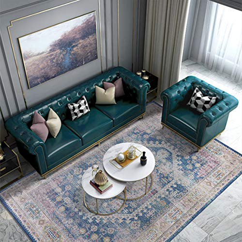 Blue Beige Vintage Faded Distressed Print Style Area Rug/ Carpet