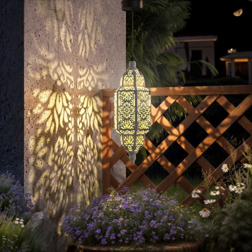 Twinkya Hanging Solar Lights Outdoor Garden Decorative Solar Lantern Waterproof Metal Moroccan Outdoor Decorations for Patio Pathway Yard Porch Backyard Garden Decor (White, 1 Pack) - color: White, size: 1pack