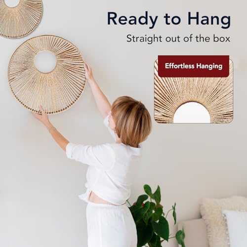 American Art Decor Round Paper Rope Wall Decor Set of 3, Natural - Boho Wall Art, Farmhouse Basket Style - color: Natural, size: 19.5" x 19.4"