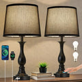 Bedside Table Lamp Touch Control Bedroom Lamps with USB A + C Charging Port 3 Way Dimmable Touch Lamps for Nightstand Living Room Bedroom Dorm Home Office Reading, Set of 2 (Black Shade & Black Base) - color: Black Shade & Black Base