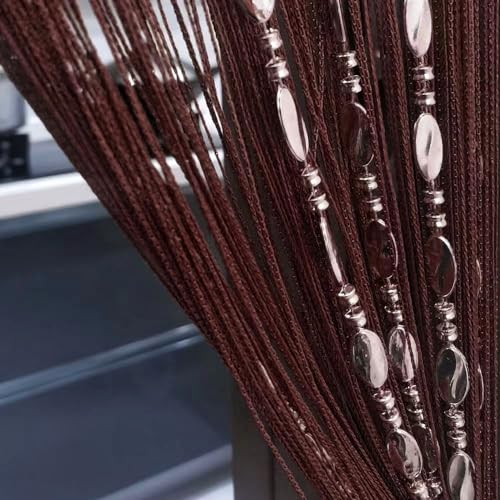 ave split 100cmX200cm Decorative Door String Curtain Beads Wall Panel Fringe Window Room Divider Blind for Wedding Coffee House Restaurant Parts Door Divider Beads Tassel Screen Decoration (coffee25) - color: Coffee