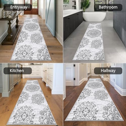 HEBE Hallway Runner Rug 2'8''x8' Washable Vintage Distressed Area Rugs Non Slip Laundry Rug Runner Boho Floor Carpet Runners for Hallways Entryway Laundry Room Kitchen Bathroom - color: Grey, size: 2'8" x 8' (Rectangular)