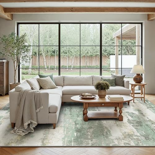 BEIMO Area Rugs 5x8 for Living Room Bedroom, Modern Abstract Machine Washable Large Light Green Rug Soft Rug, Low Pile Floor Carpet with Non Slip Backing for Dining Room - color: Light Green/Cream, size: 5' x 8' (Rectangular)
