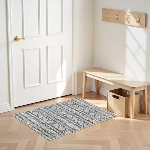 Tortania Area Rug Living Room Rugs - 2x3 Washable Soft Neutral Boho Moroccan Farmhouse Mat Indoor Floor Carpet for Bedroom Hallway Entryway Kitchen Home Office Decor - Black White - color: Black White, size: 2' x 3' (Rectangular)