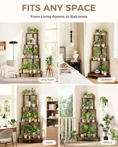 Bamworld Corner Plant Shelf 4-Tier Plant Stand Indoor Wood Plant Rack 66 Inch Tall Shelves Garden Decor for Living Room Balcony - color: Brown