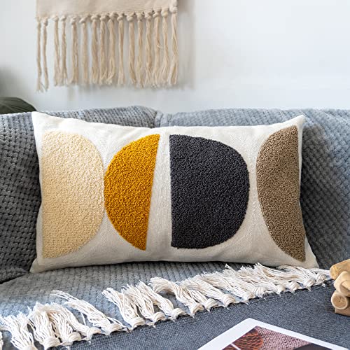 Boho Lumbar Decorative Pillow Cover, Abstract Geo Throw Pillowcase for Retro Mid Century Accent Decor, Modern Rectangle Textured Home Bed Couch Sofa Cushion Sham 12x20, 1PCS(Black Mustard) - size: 20" x 12" (Pack of 1)