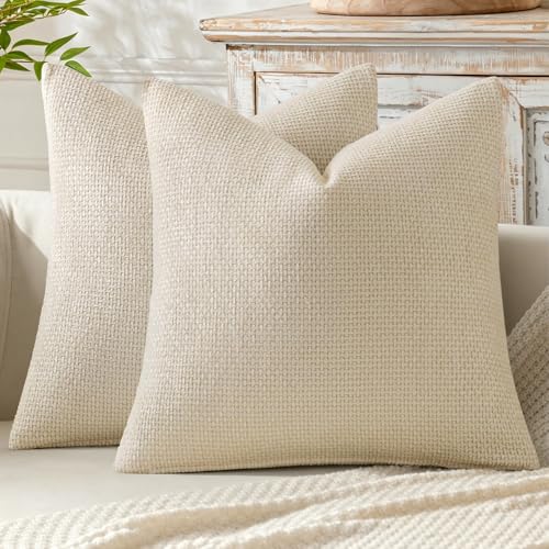 MIULEE Pack of 2 Couch Throw Pillow Covers 16x16 Inch Neutral Cream Modern Boho Accent Decorative Pillow Covers Soft Chenille Farmhouse Cushion Covers for Home Decor Bed Sofa Living Room - color: Cream, size: 16" x 16" (Pack of 2)
