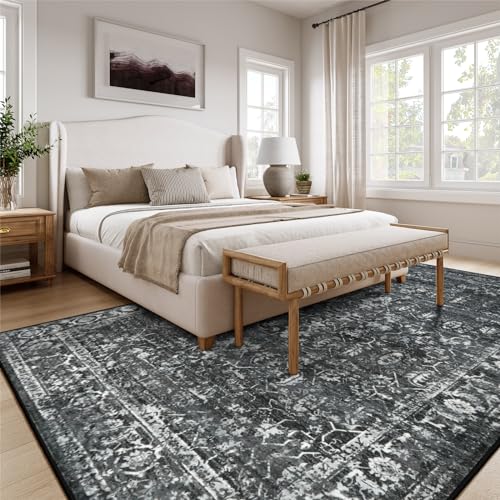 Lahome Margot 8x10 Area Rugs for Living Room Washable Rugs 8x10 Black Large Rug Indoor Carpet, Vintage Distressed Rug Soft Non Slip Area Rug for Bedroom Dining Room Home Office(8 x 10, Black/Grey) - color: Black/Grey, size: 8' x 10' (Rectangular)