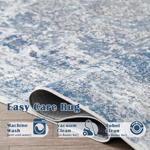 jinchan Runner Rug 2x6 Washable Hallway Rug Vintage Distressed Runner Indoor Thin Traditional Floral Mat Lightweight Non Slip Carpet for Kitchen Bathroom Laundry Room Bedroom Living Room Blue - color: Vintage Blue, size: 2' x 6' (Runner)