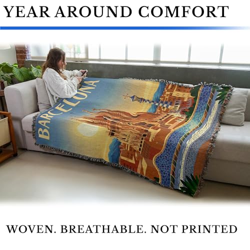 Pure Country Weavers Barcelona Travel Blanket - Gift Tapestry Throw Woven from Cotton - Made in The USA (60X80) - color: Barcelona Travel, size: 60X80