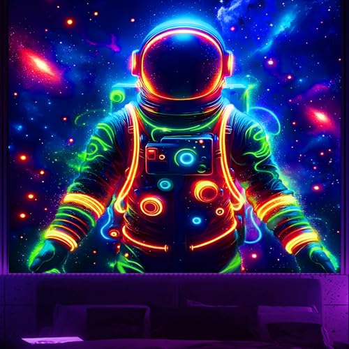 Apdidl Blacklight Posters Tapestry Space Astronaut Tapestries for Bedroom, Black Light Posters Cool Space Galaxy Wall Hanging, UV Reactive Art Aesthetic Decor Tapestry for Living Room Dorm (51"X60") - color: Night Sky Blacklight Tapestry, size: 60"L x 51"
