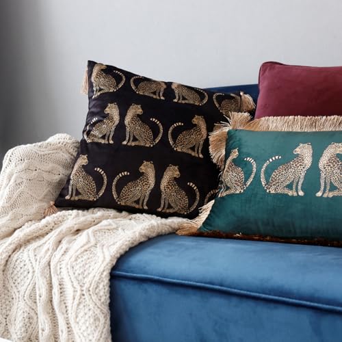 Lumbar Decorative Throw Pillow Cover with Tassels Leopard Pattern Cushion Cover Luxury Style Soft Velvet Pillowcase for Sofa Couch Bedroom (18"x18",Black) - color: Black, size: 18" x 18" (Pack of 1)