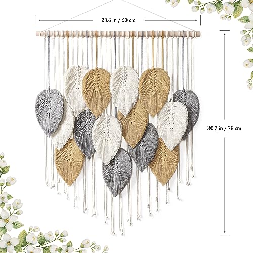 LOMOHOO Macrame Wall Hanging Leaves Boho Wall Decor Bohemian Handmade Woven Wall Art Decoration for Bedroom Living Room Apartment Dorm Gallery Perfect Handmade Gift Ideas 23.6" W x 30.7" L - color: 23.6" W x 30.7" L