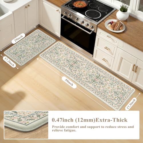 Collive Kitchen Mats for Floor, Cushioned Anti Fatigue Mat Non Skid Waterproof Kitchen Rugs Set of 2, Beige Vintage Comfort Standing Desk Rug for Office, Sink, Laundry, 17"x30"+17"x59" - color: Beige, size: 17.3"x59"+17.3"x29"