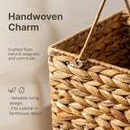 Household Essentials Wicker Stair Basket with Handles, Handwoven Water Hyacinth, Sits on Two Stairs, Lightweight, Natural - style: Water Hyacinth