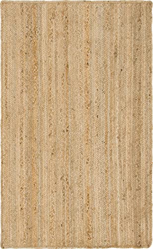 Rugs.com Hand Braided Jute Rug – 3' x 5' Natural Flatweave Rug Perfect for Entryways, Kitchens, Breakfast Nooks, Accent Pieces - size: 3'3" x 5' (Rectangular)