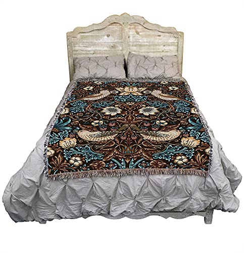 Pure Country Weavers William Morris Strawberry Thief Walnut Blanket - Arts & Crafts - Gift Tapestry Throw Woven from Cotton - Made in the USA (72x54) - color: Walnut, size: Large