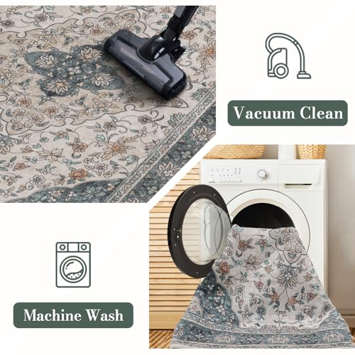 Area Rug 4×6, Vintage Boho Rug,Ultra-Soft Low Pile, Washable, Non Slip,Stain Resistant, Printed Carpet for Living Room Bedrooms Playroom Office Kitchen,Green/Beige - color: Green/Beige, size: 4×6