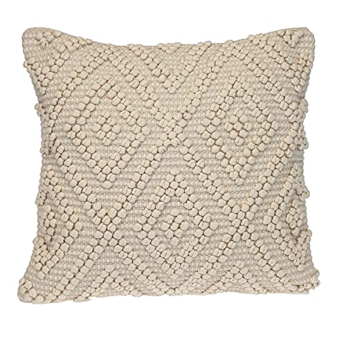 Parkland Collection LIDA 20x20 Off-White Boho Throw Pillow, Hand Woven Textured Cotton Tufted Geometric Accent Cushion with Insert