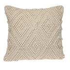 Parkland Collection LIDA 20x20 Off-White Boho Throw Pillow, Hand Woven Textured Cotton Tufted Geometric Accent Cushion with Insert