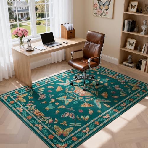 Unirea 3x5 Dark Blue Bedroom Entryway Kitchen Area Rug, Washable Non Slip Boho Insect Rug for Living Room, Bathroom, Home Office, Kids Room, Laundry Room, Soft Low Pile Insect Bug Rugs, Thin Carpet - color: Dark Blue, size: 3'x5'