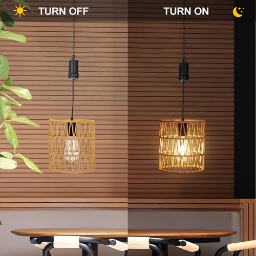 Livinlarge Battery Operated Chandelier,Hanging Rattan Pendant Lights with Timer,Gazebo Lights with Warm White Bulb,4*AA Battery Powered,for Pergola Porch Patio Outdoor Indoor Backyard Decor - style: Battery Hanging Light