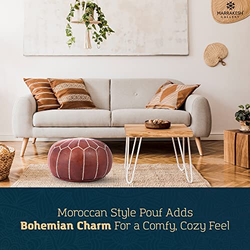 Marrakesh Gallery Genuine Leather Round Pouf Cover - Handmade Moroccan Ottoman Footstool, Unstuffed Footrest - Boho Decor - Bohemian Living Room, Bedroom, Kids Room - Housewarming Gift & Wedding - color: Dark Brown