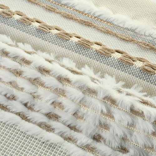 FUTEI Pack of 2 Boho Chenille Decorative Throw Pillow Covers 18x18 Inch Soft Plush Tufted Striped Textured Cushion Case,Farmhouse Accent for Couch Bed Living Room, Coffee - color: Coffee, size: 18" x 18" (Pack of 2)