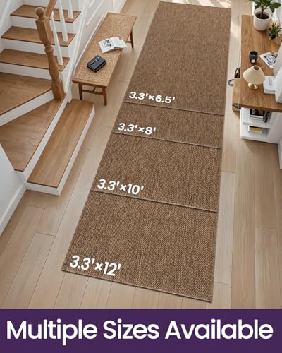 DEXI Hallway Runner Rug 3.3x8, Woven Braided Farmhouse Runner Carpet Indoor, Absorbent Thin Long Entryway Runners for Kitchen, Laundry Room, Patio Entrance, Brown - color: Brown, size: 3'3" X 8' (Rectangular)