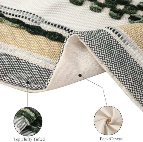 Green Throw Pillow Covers 18x18 Set of 2 Boho Tufted Pillow Covers Striped Decorative Pillow Cases Chenille Pillow Cases Farmhouse Cushion Case Nuetral Textured Pillow Cover Home Decor - color: Dark Green Stripe, size: 18" x 18" (Pack of 2)