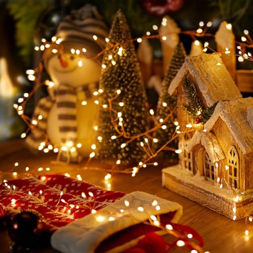 Fairy Lights Plug in, 10Feet 200LED Cluster String Lights, Copper Wire Waterproof Starry Firecracker Lights for Ceiling Bedroom Wreath Window Wedding Christmas Tree Decorations, Warm White, 2 Pack - color: Warm White, size: 2 Pack(200LED)