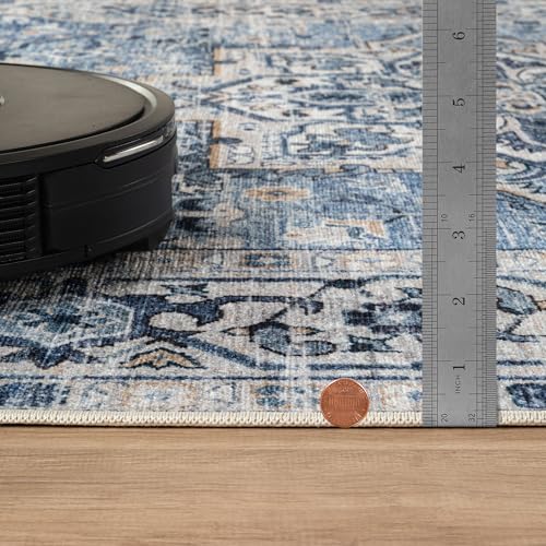 Bloom Rugs Caria Washable Non-Slip 6x9 Rug - Blue Traditional Area Rug for Living Room, Bedroom, Dining Room, and Kitchen - Exact Size: 6' x 9' - color: Blue, size: 6' x 9' (Rectangular)