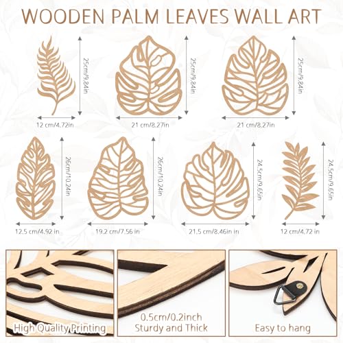 Namalu 7 Pcs Tropical Wall Decor Jungle Monstera Wall Art Boho Palm Leaf Wooden Decoration Tropical Nursery Decor Vintage Natural Monstera Leaf Plaque for Farmhouse Kitchen Bedroom Garden(Wood Color) - color: Wood Color