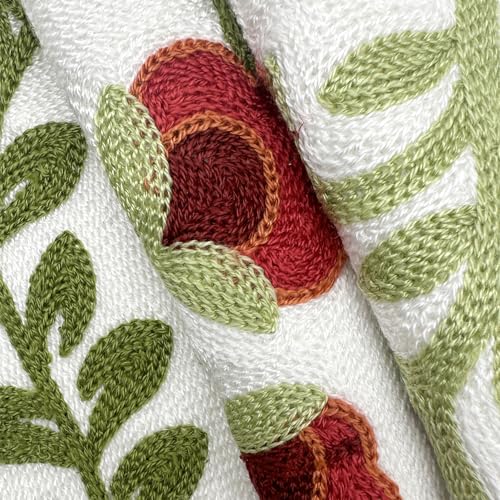 Alysheer Floral Embroidered Summer Lumbar Decorative Throw Pillow Cover 12"x 20", Farmhouse Cottage Red Flowers Green Leaves Patterned Cotton Canvas Cushion Case for Sofa Couch Bed Living Room Decor - color: Red, size: 20" x 12" (Pack of 1)