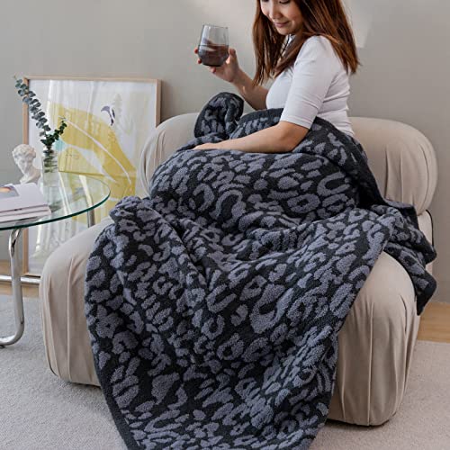 MH MYLUNE HOME Ultra Soft Leopard Throw Blanket (50x60 inches) Microfiber Blanket Plush Warm Reversible Cheetah Blanket Leopard Pattern Throw for Couch Bed Sofa - Dark Blue and Charcoal Gray, 50"x60" - color: Leopard Charcoal Blue, size: 50"x60" - 550 GSM
