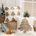 SmoothNovelty Tufted Cream Christmas Tree Pillow Covers Set of 2, 18x18 Inch Neutral Winter Throw Cushion Cases for Cozy Farmhouse Holiday Home Decor