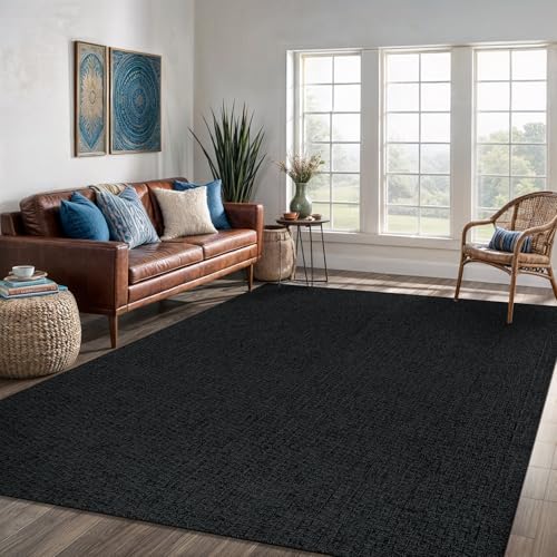 Easy Jute Rug 4x6 Indoor Outdoor Natural Rugs Solid Fiber Rug Woven Area Rug Boho Easy Clean Inside Carpet for Living Room Bedroom Dining Room Hallway or Outdoor Patio Porch (4 X 6 Dark Grey) - color: Dark Grey, size: 4' x 6' (Rectangular)