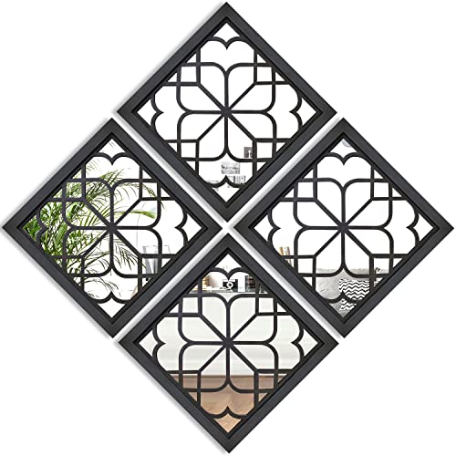 Wocred Set of 4 Mirrors Square Wall Mirror,Gorgeous Rustic Farmhouse Accent Mirror,Black Entry Mirror for Bathroom Renovation,Bedrooms,Living Rooms and More(12”x12”4pcs) - color: Black, size: 12x12 inch - 4 PCS