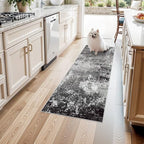 2x5 Washable Kitchen Rug Runner – Non-Slip Abstract Modern Small Rug for Bathroom,Hallway, Bedroom, Laundry Room, Entryway – Soft Low-Pile Thin with Rubber Backing (Black Grey, 2x5) - color: Black Grey, size: 2' x 5' (Rectangular)