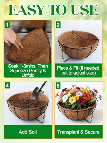 ANPHSIN 4Pcs 14inch Coconut Liners for Hanging Baskets Planters - Made of 100% Natural Coco Coir Fiber, Thick Breathable Round Liner for Outdoor Porch Garden Flower - size: 14in