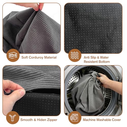 2PCS 20 * 20 * 12inch Unstuffed Ottoman Pouf Cover Unfillable Pouf Cover Foot Rest with Storage Corduroy Round Foot Stool Covers for Living Room Bedroom Home Decor,Grey - color: Grey