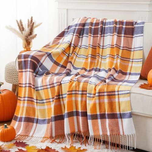 BATTILO HOME Fall Plaid Throw Blanket for Couch Bed, Decorative Orange Fall Blankets, Buffalo Checkered Plaid Blankets and Throws Farmhouse Style for Home Fall Decor 50"x60" - color: Harvest Rust Plaid