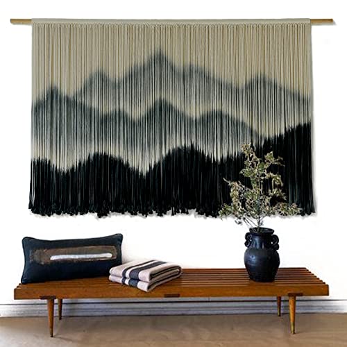 IOWER Macrame Wall Hanging Mountain Dip-Dyed Macrame Wall Decor Large Modern Fiber Art Boho Wall Decor 57" Wx35 L - color: black