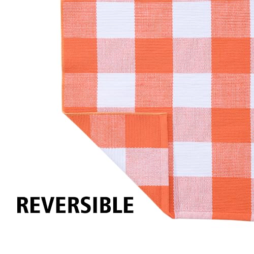 Fall Plaid Area Rug 4x6 Ft, Orange and White Buffalo Check Large Farmhouse Cotton Rug, Hand-Woven Washable Indoor Outdoor Carpet for Halloween Thanksgiving Autumn Porch Patio Decor - color: Orange & White, size: 4' x 6' (Rectangular)